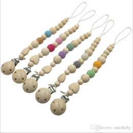 Baby Pacifier Chain Wood Beaded Soother Clip Holder Toddler Funny Nipple Teether Dummy Strap Chain Baby DIY Molar Toys Nipple Chain LDH38