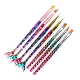 Hot Mermaid Nail Art Brushes UV Gel Polish 3D French Tips Sculpture Drawing Pen Manicure Tools