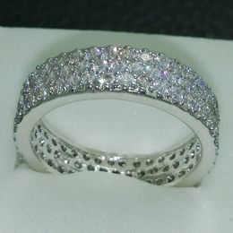 Vecalon Women Fashion White gold Filled rings pave set 180pcs Diamonique Cz Engagement wedding band ring for women Size 5-10