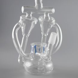 Hookah Double glass recycler oil rig bubbler water pipes with inline perc 14.5mm male joint 9inches