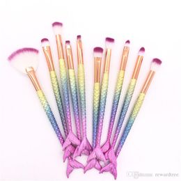 Mermaid Makeup Brushes Beauty Cosmetics Set Colorful Gradient 3D Line Eye Brush sets free ship 3set