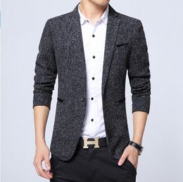 Spring Autumn Fashion Trend Men Slim Single Button Long Sleeve Small Wool Suit Jacket / Male Business Casual Blazers Coat