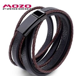 MOZO FASHION Jewellery Men Bracelet Leather Large Black buckle Bracelets & Bangles Weave Bracelets for man Brown arm bangle PS2043