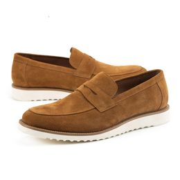 Fashion Cow Suede Leather Men's Moccasin Handmade Loafers Round Toe Slip on Man Flat Platform Comfortable Casual Shoes