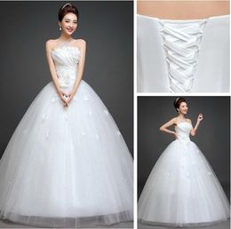 Wedding Dresses Bride Sexy Strapless Luxury Crystal Ball Gown Noble Bridal Gown With Hand Made Flowers