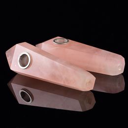 Rose Quartz Crystal Pipe New Age Point Gemstone Wand Collectible Pink Natural Semi Precious Stone Smoking Pipe For Display or Personal Use