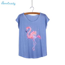 Yenilik Flamingo Baskı Moda Kızlar Tops Yaz Tees Blusas Kadın T-Shirt Toptan Kadın Giyim Ücretsiz Kargo