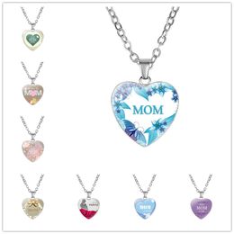 new style mom love 8 styles glass heart necklace silver chain pendant necklace Mother's day gift necklace women