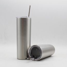 20oz Stainless Steel Cup With Straw 600ML Straight Cup Double Wall Vacuum Insulation Beer Coffee Mug Kids Travel Cups OOA5636