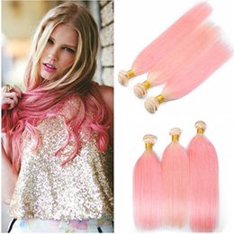 Silky Straight #613/Pink Ombre Virgin Peruvian Human Hair Bundles Deals 3Pcs Lot Blonde and Pink Ombre Human Hair Weaves Extensions