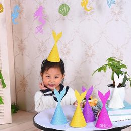 Kids Happy Birthday Hat Gold Powder Mermaid Tail Cap Cute Children Headgear For Festive Party Decor 1 2dy ff