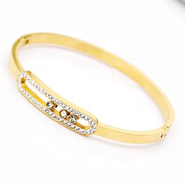 Gold Bracelet Femme Jewelry Stainless Steel Zircon Can Slide Cuff Bracelets For Women Bracelets & Bangles Wholesale