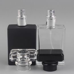 100pcs/lot 30ML Square Flat Glass Perfume Spray bottle Black and ClearPortable Empty Bottle lin2899