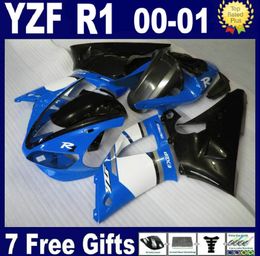 Hot sale fairing kit for Yamaha YZF R1 2000 2001 black white blue fairings set YZFR1 00 01 CV37