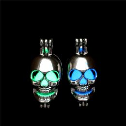 Silver Glow in the Dark Beads Skull Oysters Cage Locket Pendant Aromatherapy Perfume Essential Oils Diffuser