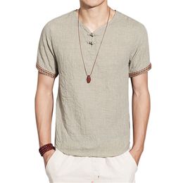 2018 New Summer Cotton Linen Shirts Men Thin Brand Clothing Men's Shirt Flax Slim Short Sleeve Men Shirt Plus Size L-5XL