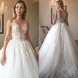 Zuhair Murad Keyhole Back Wedding Dresses Lace Appliqued A Line Sheer Bateau Neck Plus Size Bridal Gowns Tulle Vestido De Novia