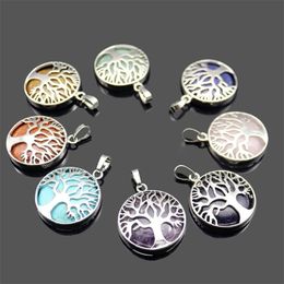 New Natural Stone Pendant Gemstone Tree of life Charms Pendant DIY Necklace For Women Men Jewellery