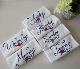 7pcs/lot wholesale new product Monday to Sunday week series embroidered textiles napkins home style placemats napkins