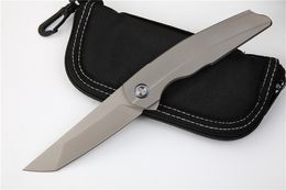 1Pcs High End Ball Bearing Folding Knife M90 Grey Titanium Coated Tanto Blade TC4 Titaniums Alloy Handle EDC Pocket Knives