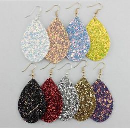 2018 Hot PU Leather glitter drop earrings Personality simple earring Europe US super shiny fashion stud for girls women multicolors