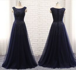 The New High-end Sexy Evening Dress Shoulder Sleeveless T-shirt Mesh Lace Applique Nail Bead Long Autumn Winter Dance Party Dresses HY105