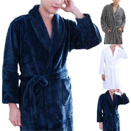 Mens Sleepwear Men Bathrobe Warm Flannel Thick Pyjamas Long Sleeve Lapel Unisex