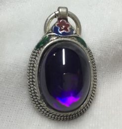 Tibetan vintage handmade silver Purple zircon pendant