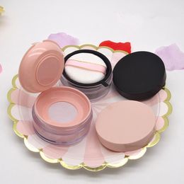 Empty Pink black Loose Powder Case with puff ,DIY Plastic Portable Cosmetic Powder Jar fast shipping F1008