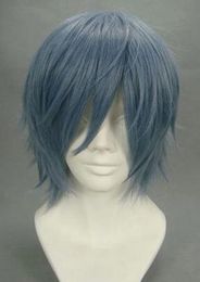 Wig cosplay women's short dark blue hair wigs 32cm