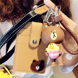 fashion new card case key rings charms cute cartoon pu leather bank id card holder with hand strap 7 models 3 holders