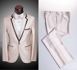 Classic Design Champagne 2 Piece Suit Men Wedding Tuxdos Notch Lapel Groom Tuxedos Men Business Dinner Prom Blazer(Jacket+Pants+Tie) 1709