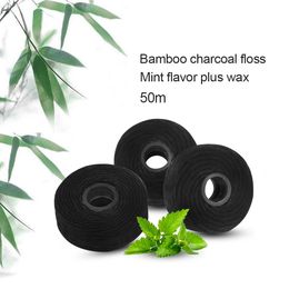 50M Bamboo Charcoal Dental Flosser Built-In Spool Wire Toothpick Flosser Dental Floss Replacement Core Mint Flavor 5Pcs/Pack