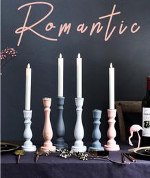 cylindrical shape Retro wood candle holder, 1-arm candelabra with 1 free candles, decorative candle stick CD01