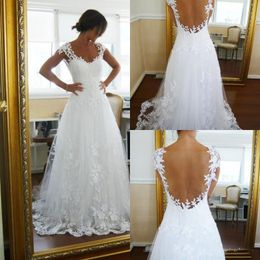 2017 Vintage Sheer A-Line Wedding Dresses Cheap Bridal Gown Dresses for Garden Beach Wedding Bride High Quality Lace V-Neck Plus Size Custom