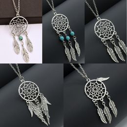 Jewelry Ethnic Style Sweater Chain Fringe Feather Long Style Dream Catcher Necklace Christmas Gift statement necklace boho