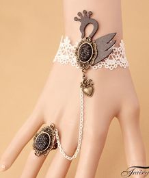 free new Retro and original handmade black swan lace bracelet with ring integrated chain fashion classic delicate elegance