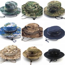 New Men Camouflage Printing Bucket Hat Wide Brim Military Hats Chin Strap Fishing Cap Camping Hunting Caps Sun Protection 26 Colours