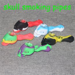 4.3 inch Silicone Skull Hand Pipe with Glass Bowl Oil Rig Hookah Wax Pen Smoking Glass Pipes 5ml Silicone Containers