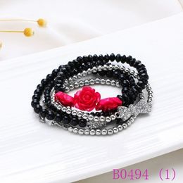 3pcs Multilayer Anchor Bracelets & Resin flower Bangles for Women Fashion Beads Charms Pulseras Jewelry Elastic Pulseiras B0494