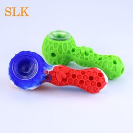 Wholesale Glass Bowl Honeybee Silicone Tobaccp Pipe With Metal Spoon Dabber Accessories Hookah Water Silicone Bongs Smoking Pipes