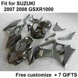 Free custom fairing kit for Suzuki GSXR1000 07 08 grey black fairings set GSXR1000 2007 2008 VF33