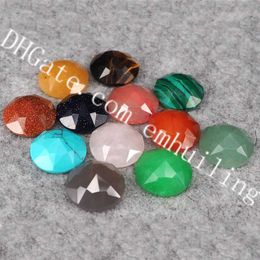 20Pcs 16mm Diamond Shape Natural Quartz Cab Faceted Point Surface Round Flatback Crystal Semi Precious Gems Cacbochons for Jewelry Making