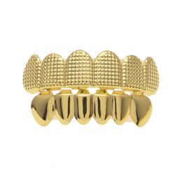 Hip Hop Men's Top & Bottom Teeth grillz set Gold Silver Bump lattice False Dental Grills For women Hiphop Rapper Body Jewelry accessories