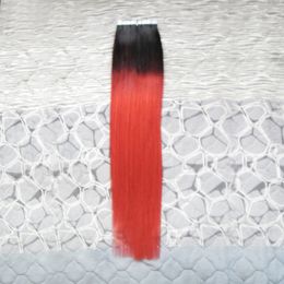 T1B/Red 100g (40pcs) skin weft tape hair extensions 40pcs brazilian Straight Ombre hair products 10" 12" 14" 16" 18" 20" 22" 24"