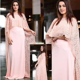 Saudi Arabic Dubai Evening Party Dress Pink Lace Prom Dresses Muslim Kaftan elegant evening formal dresses