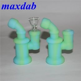 Mini Silicone Bubbler Rig hookahs glow in the dark smoking pipe Hookah Bongs oil dab rigs with glass bowl silicon hand pipes