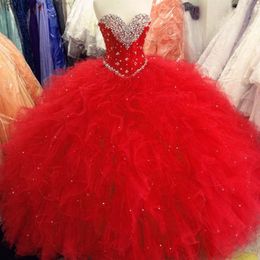 Red Cheap Quinceanera Prom Dresses Ruffles 2019 Ball Gown Tulle Rhinestones Sweet 16 Dress For Girls Corset Vestidos 15 anos