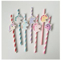 10PCS/Lot Unicorn Paper Drinking Straws Cute Colourful for Baby Shower Favour DIY Kids Birthday/Wedding/Party Decoration