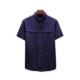 summer men's Chinese style cotton linen collar short-sleeved shirt retro style casual short-sleeved shirt brand dress